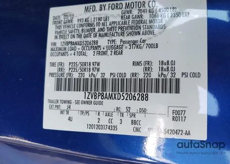 2013 Ford Mustang V6 Premium from USA, damaged, VIN 1ZVBP8AMXD5206288